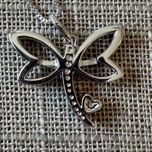 Dragonfly Necklace in Sterling Silver-14K-Diamonds - Picture 2 of 8